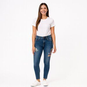Pilcro Floral Embroidered Skinny Jeans Size 27 Blue Denim Anthropologie Chic